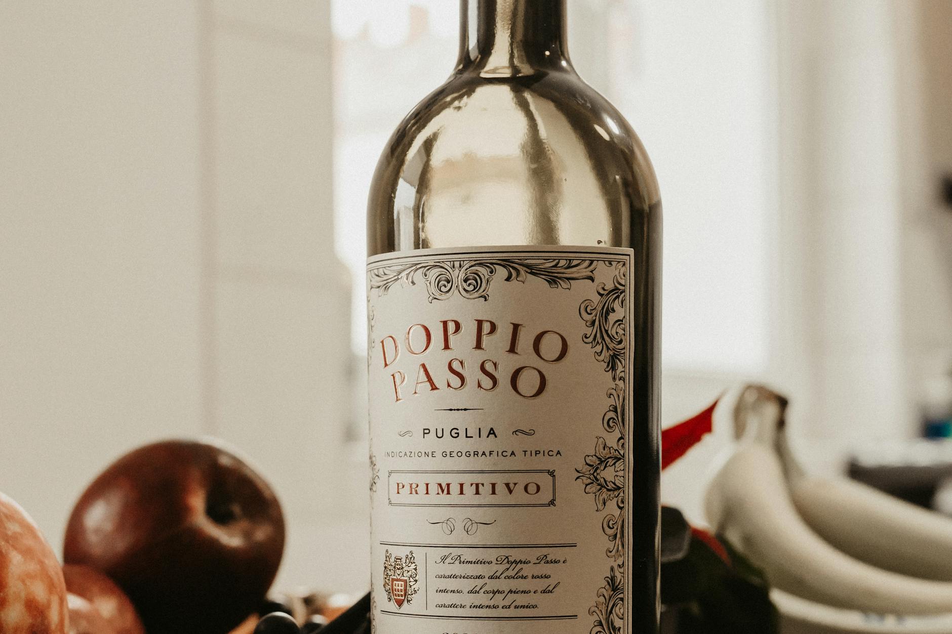 Doppio Passo wine bottle with classic and ornate label design.
